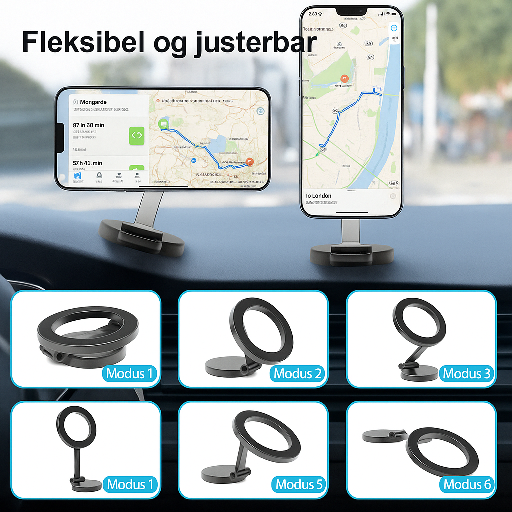 Telefonholder med Sugekopp og Magnet – 360° Justering