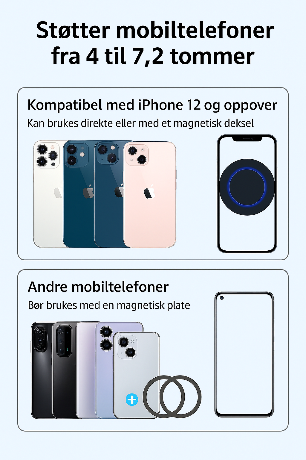 Telefonholder med Sugekopp og Magnet – 360° Justering