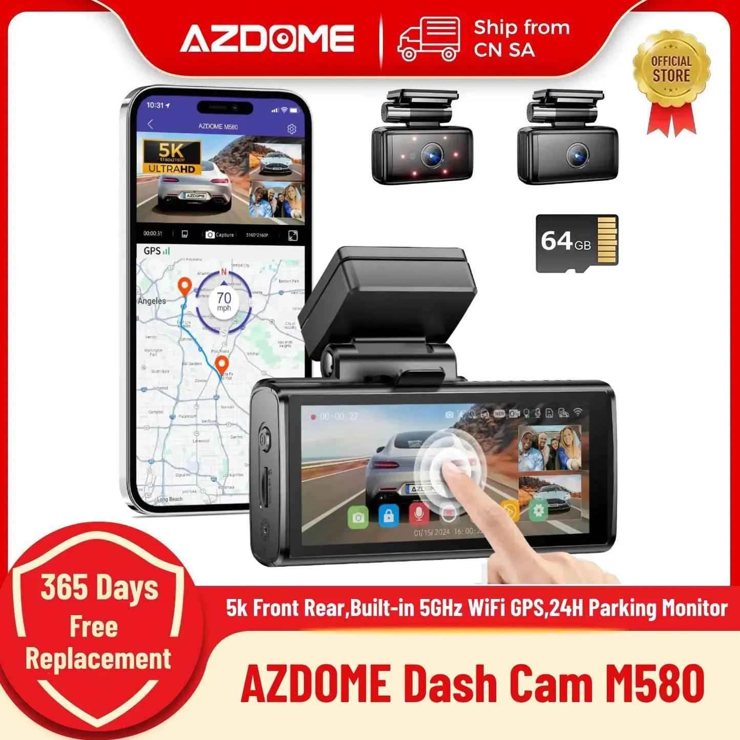 5k Dashcam AZDOME M580